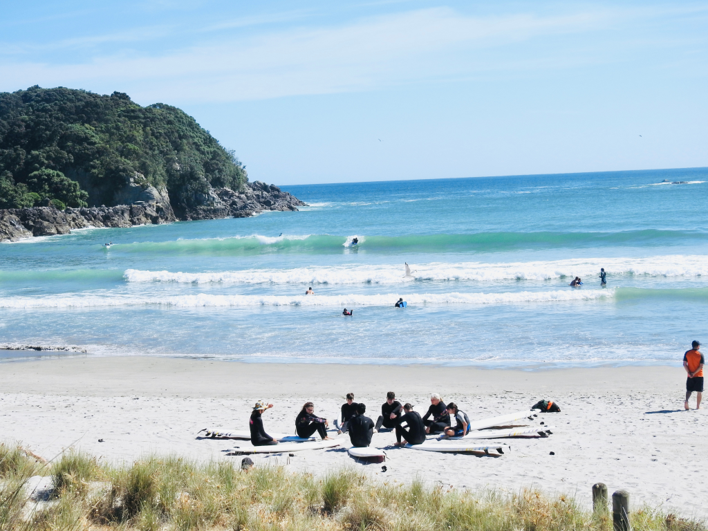 Group beginner surf lessons, Mount Maunganui