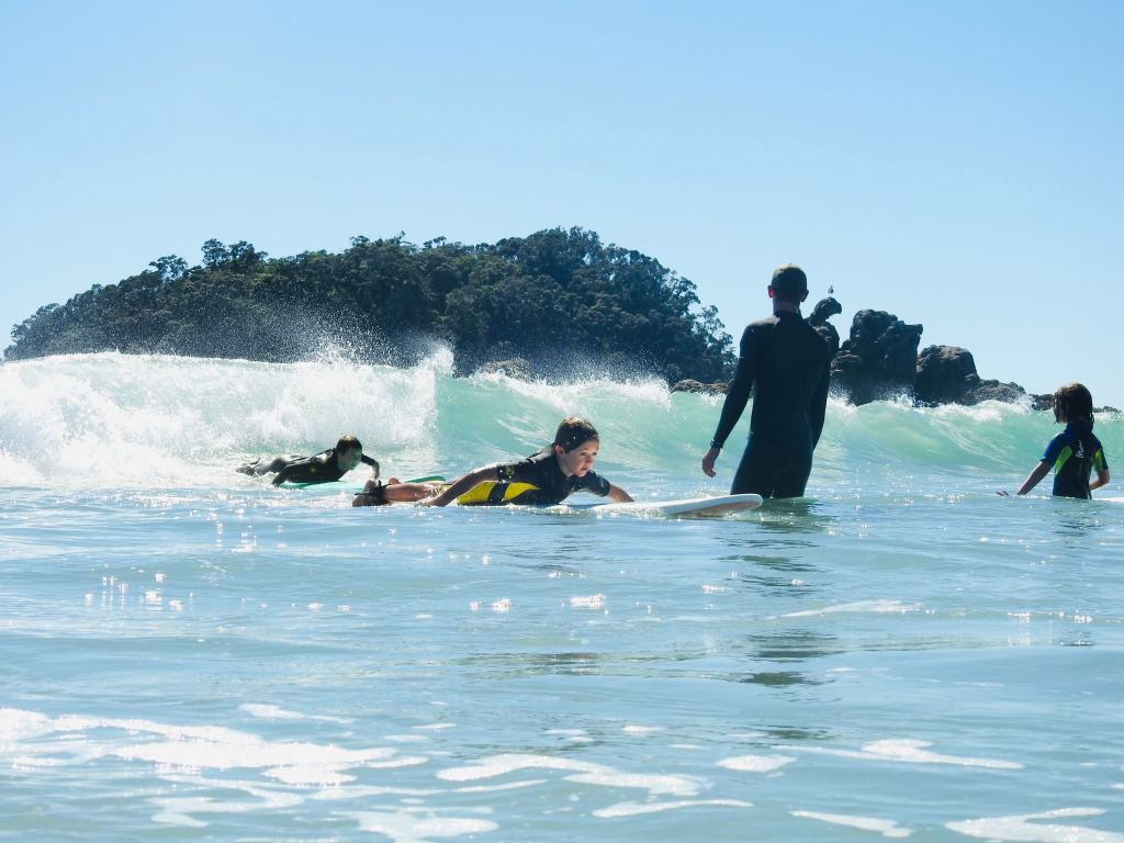 Kids holiday surf camp, Mount Maunganui