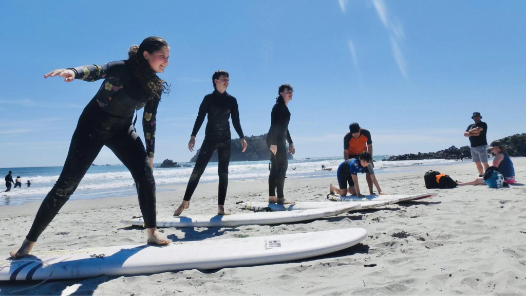 Family group surf lessons, Mount Maunganui